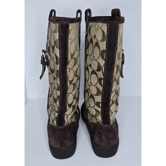 COACH Tullip Boots Suede Signature C canvas Brown/Beige size 8 1/2 B A7746 - Picture 5 of 11